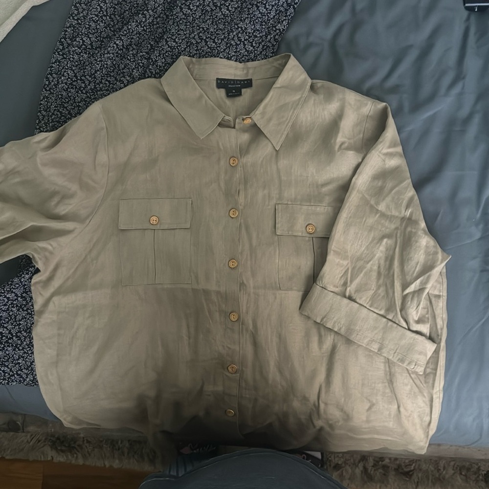 David Dart Collection tan linen buttondown 1x new without tags